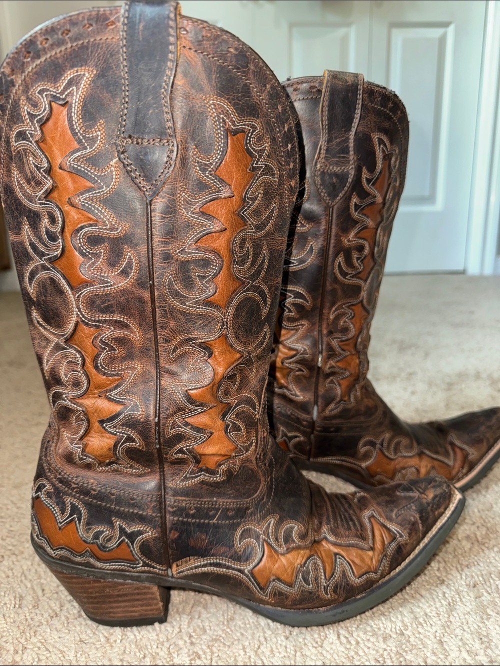 Ariat Dandy Inlay Brown Leather Womens Western Boots Size 8.5